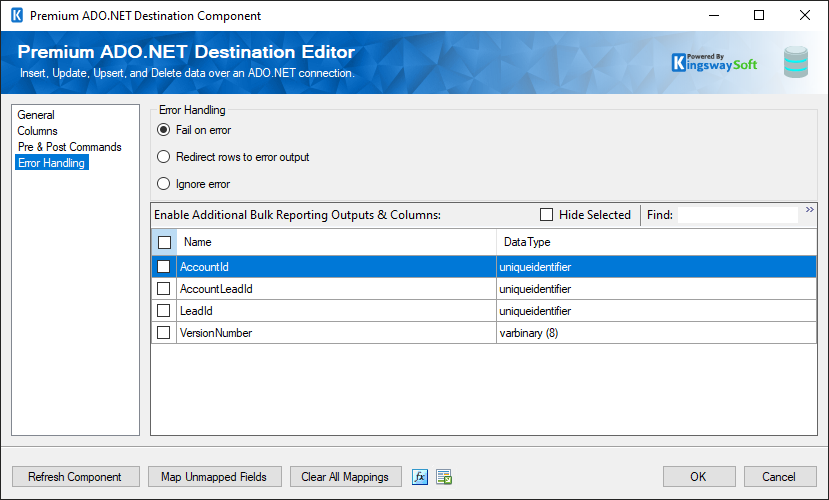 Premium ADO.NET Destination - Error Handling Page